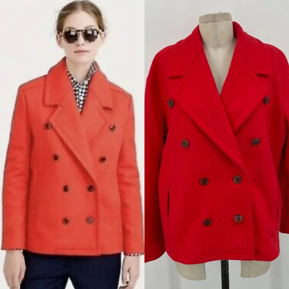 J.‎ Crew Melton Wool Peacoat Brilliant Flame Red Size 4 - Picture 1 of 12